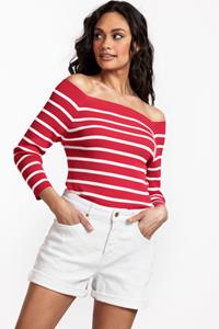 Studio Anneloes Diede stripe bootneck pullover - red/white - 08685