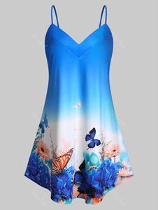 Rosegal Plus Size Flower Butterfly Print Ombre Cami Tank Top