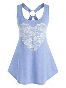 Rosegal Plus Size Heart Pattern Lace Panel O Ring Tank Top