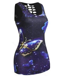 Rosegal Plus Size & Curve Caged Cutout Butterfly Print Tank Top
