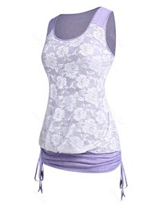 Rosegal Plus Size & Curve Cinched Rose Lace Panel Tank Top