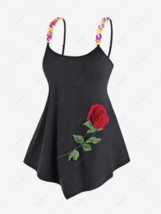Rosegal Plus Size & Curve Backless Rose Embroidered Cami Top