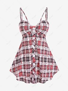 Rosegal Plus Size Plaid Backless Cami Top with Buttons