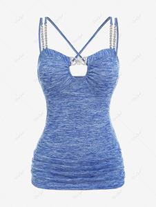 Rosegal Plus Size Chain Panel Space Dye Ruched Crisscross Cami Top