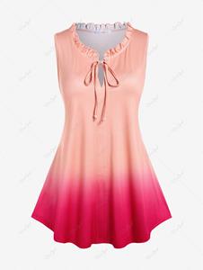 Rosegal Plus Size Ruffles Collar Ombre Tank Top with Tie