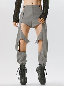 INCERUN Mens Cutout Design Solid Elastic Cuff Pants