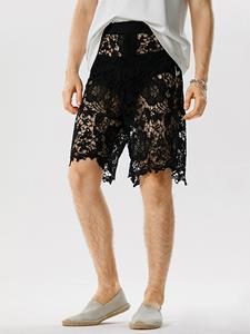 INCERUN Mens Flora Lace See Through Shorts