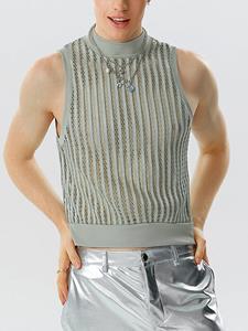 INCERUN Mens Knit Striped Mesh Sleeveless Crop Tank