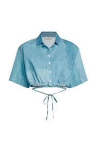 Esprit Cropped blouse met denim print