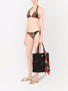Dolce & Gabbana Bikinislip met roosprint - Zwart