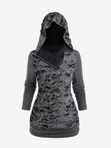 Rosegal Plus Size Ripped Design Ruched Pullover Hoodie