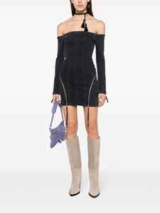 Blumarine off-shoulder zip-up denim dress - Zwart