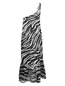 Stella McCartney zebra-pattern one-shoulder cotton beach dress - Zwart