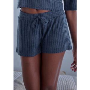 LASCANA Shorts "-Loungeshorts meliert", in weicher Ripp-Qualität mit Bindeband