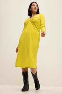Studio Untold Sommerkleid Midikleid A-Line Ripp-Jersey V-Ausschnitt Zierring