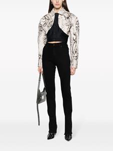 Mugler Snake cropped panelled denim jacket - Beige