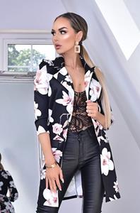 Exclusive Premium Fiona bloemen-print lange jas zwart