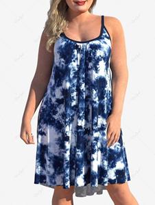 Rosegal Plus Size Tie Dye Ruched A Line Cami Dress