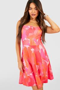 Boohoo Swing Jurk Met Abstracte Print, Pink