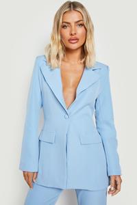 Boohoo Getailleerde Blazer Met Laag Decolleté, Powder Blue