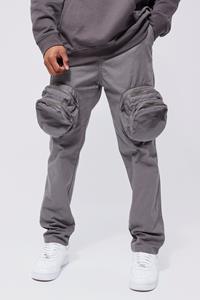 Boohoo Slim Fit 3D Cargo Broek Met Rits En Tailleband, Grey