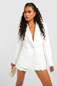 Boohoo Getailleerde Blazer Met Geribbelde Zoom En Reverskraag, Ivory