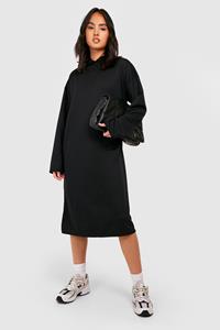 Boohoo Oversized Long Line Trui Jurk Met Capuchon, Black