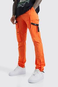Boohoo Slim Fit Cargo Broek Met Elastische Taille En Bandjes, Orange