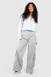 Boohoo Baggy Keperstof Cargo Wide Leg Broek, Grey