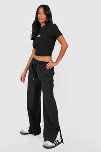 Boohoo Petite Wide Leg Parachute Broek Met Split, Black