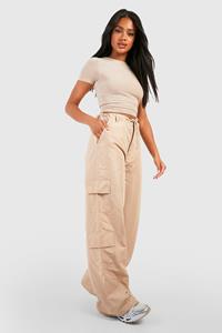 Boohoo Soft-Shell Cargo Broek Met Zakken En Rechte Pijpen, Stone