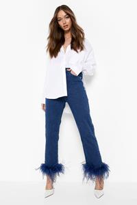 Boohoo Jeans Met Hoge Taille En Rechte Pijpen, Mid Blue