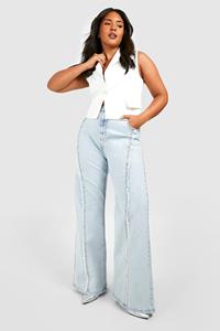 Boohoo Plus Flared Acid Wash Gebleekte Jeans Met Wijd Uitlopende Pijpen, Denim-Blue