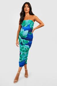 Boohoo Zwangerschap Geplooide Strapless Bloemen Midaxi Jurk, Blue