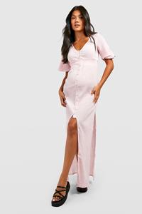 Boohoo Zwangerschap Maxi Strand Jurk Met Geplooide Taille, Pink