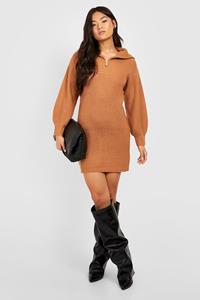 Boohoo Oversized Trui Jurk Met Kraag, Camel