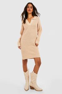 Boohoo Trui Jurk Met Kraag Detail, Biscuit