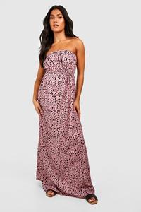 Boohoo Zwangerschap Strapless Maxi Jurk Met Stippen, Pink