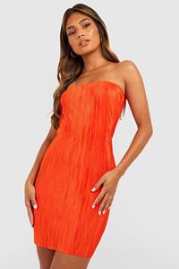 Boohoo Plisse Strapless Mini Jurk, Orange