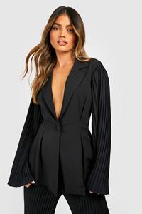 Boohoo Geplooide Getailleerde Blazer Met Wijde Mouwen, Black