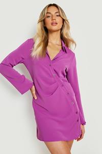 Boohoo Geweven Geplooide Blouse Jurk, Purple