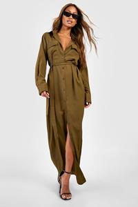 Boohoo Utility Maxi Blouse Jurk, Khaki