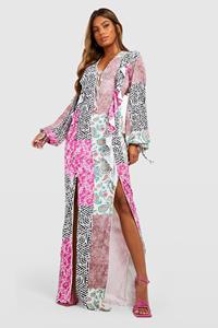 Boohoo Paisley Maxi Rok Met Ruches En Print, Multi