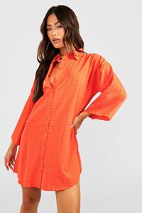 Boohoo Oversized Blouse Jurk Met Textuur, Orange