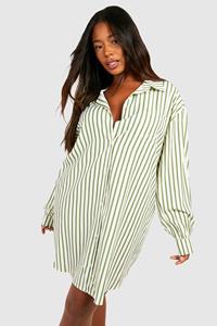 Boohoo Plus Oversized Gestreepte Blouse Jurk, Green