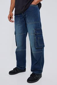 Boohoo Baggy Cargo Jeans, Mid Blue