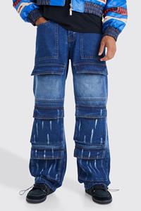 Boohoo Onbewerkte Baggy Cargo Jeans Met Zakken, Mid Blue