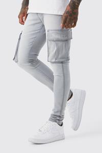Boohoo Super Stretch Cargo Skinny Jeans, Mid Grey