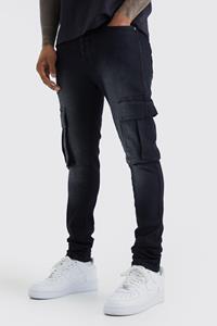 Boohoo Super Stretch Cargo Skinny Jeans, Washed Black