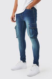Boohoo Super Stretch Cargo Skinny Jeans, Antique Blue